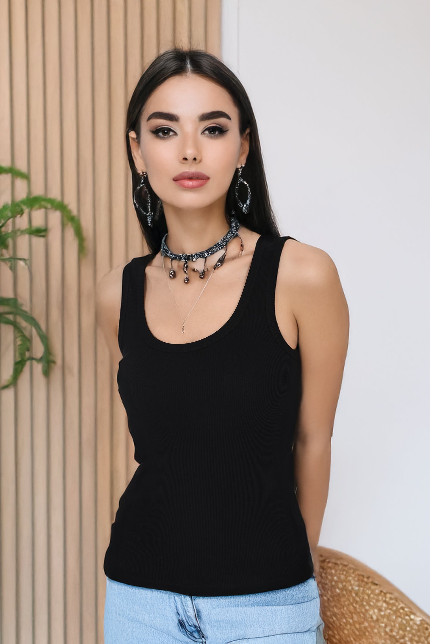 Siyah Ribana Askılı Basic Kadın Bluz - Pia Velle