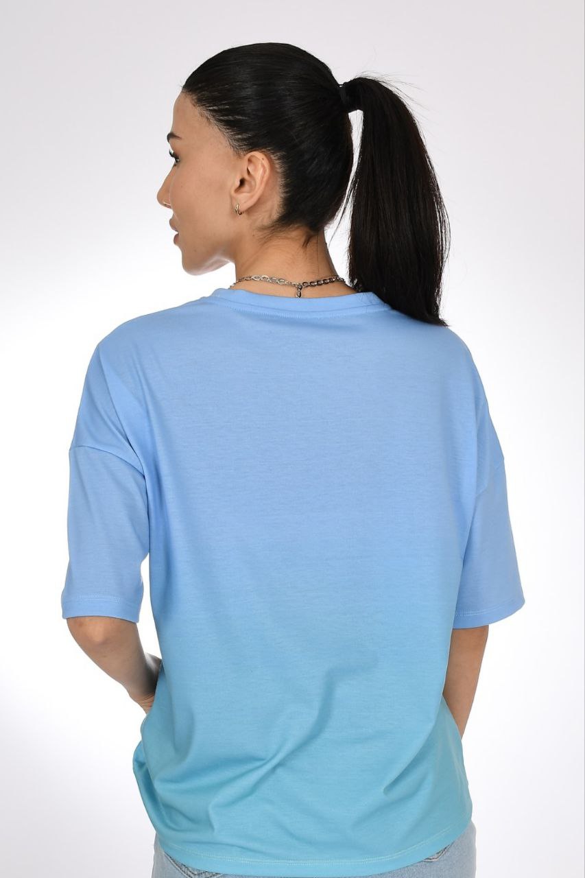 Pia Velle Mavi Degrade Oversize T-Shirt – Deniz Esintisini Stilinde Taşı